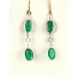 A pair of emerald & diamond pendant earrings, each approximately 24mm long (2).
