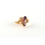 A 19th century yellow gold multi gem set cluster ring, the variously coloured stones including topaz