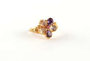 A 19th century yellow gold multi gem set cluster ring, the variously coloured stones including topaz