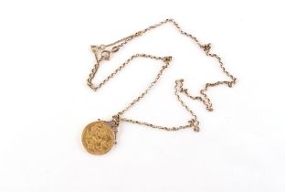 Property of a deceased estate - a 1909 King Edward VII gold full sovereign, mounted as a pendant
