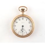 The Henry & Tricia Byrom Collection - an Elgin gold plated open faced pocket watch, with decorative