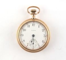 The Henry & Tricia Byrom Collection - an Elgin gold plated open faced pocket watch, with decorative