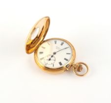 Property of a lady - an 18ct gold half hunter cased pocket watch, keyless wind, the enamel dial