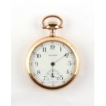 The Henry & Tricia Byrom Collection - a Waltham gold plated open faced pocket watch, keyless wind,