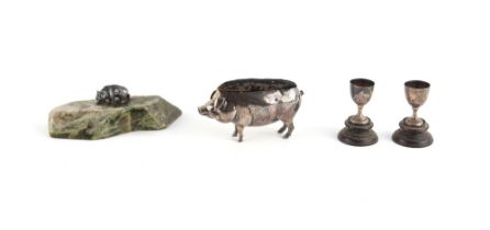 Property of a deceased estate - an Edwardian silver novelty pin cushion modelled as a pig, Adie &