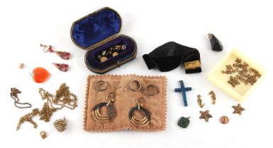 Property of a gentleman - a bag containing assorted costume jewellery including a lapis lazuli cross