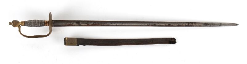 Property of a gentleman - a Georgian infantry officer's sword, part of leather scabbard missing, the