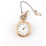 Property of a gentleman - an early 20th century 18ct gold fob watch with red guilloche enamel back