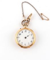 Property of a gentleman - an early 20th century 18ct gold fob watch with red guilloche enamel back