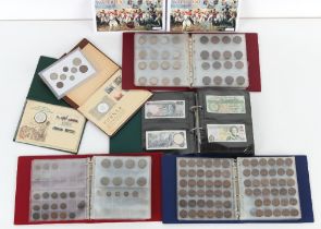 A collection of coins & bank notes, the coins mostly modern GB but also including a small quantity