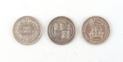 Property of a deceased estate - a coin collection - a 1845 Queen Victoria silver shilling; a Queen