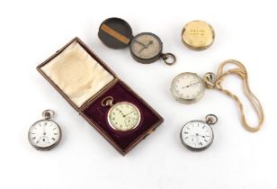 Property of a deceased estate - a gold plated pocket watch, boxed; together with two silver cased