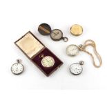 Property of a deceased estate - a gold plated pocket watch, boxed; together with two silver cased
