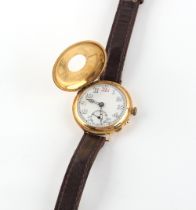 Property of a lady - an early 20th century 18ct gold half hunter cased wristwatch, with subsidiary