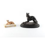 Property of a gentleman - a 'bronze' patinated metal model of a Whippet & Tortoise, 5.25ins. (13.