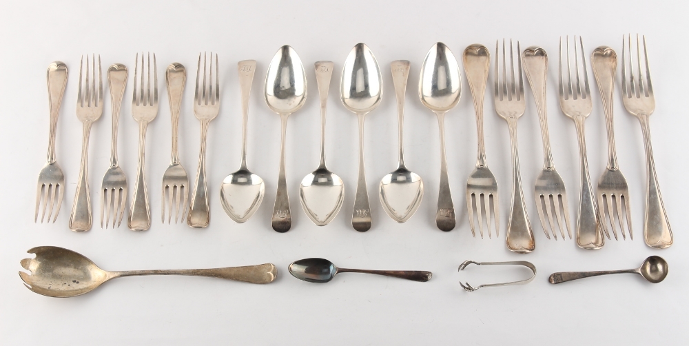 Property of a lady - a quantity of silver flatware including a set of six Georgian fiddle & thread