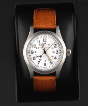 Property of a gentleman - a gentleman's Hamilton Khaki mechanical wristwatch, white dial, 38mm