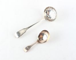 Property of a gentleman - a George III silver fiddle pattern caddy spoon, maker JS in rectangular