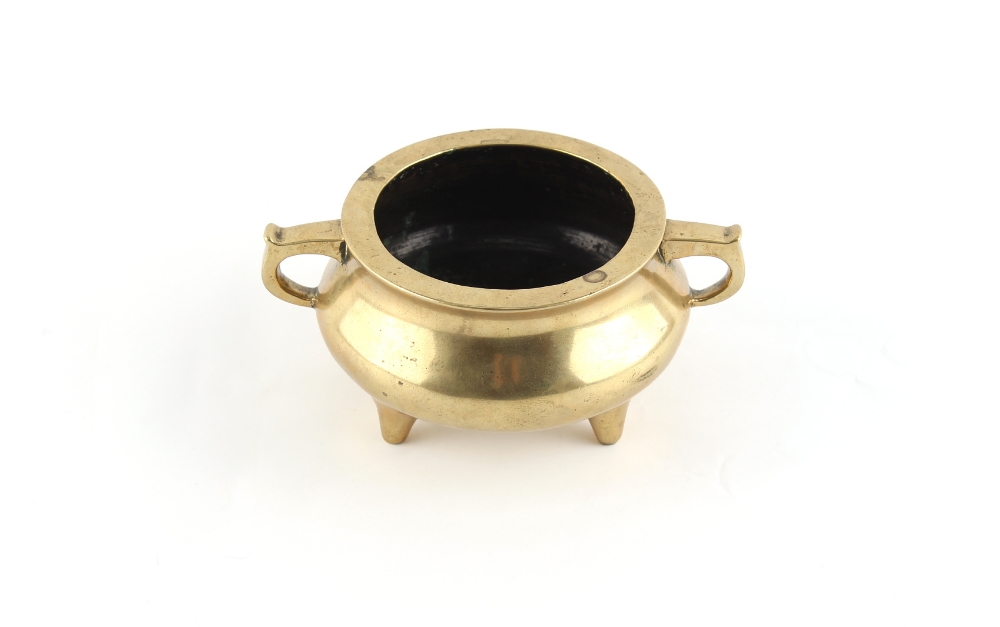 A Chinese bronze tripod censer, 18th / 19th century, with ring handles, 2-character mark to base, - Image 2 of 3