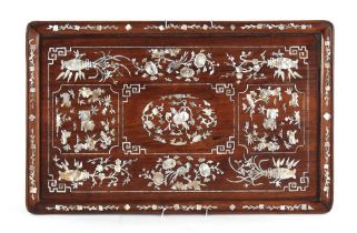 A Chinese mother-of-pearl inlaid hongmu rectangular tray, late 19th / early 20th century,