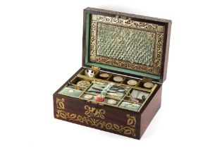 Property of a gentleman - a 19th century rosewood & brass inlaid sewing box, with mother-of-