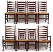 Property of a lady - a set of eight rush seated ladder-back dining chairs, 20th century, including