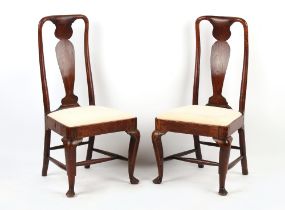 Property of a lady - a pair of early 18th century Queen Anne walnut side chairs, with stylised