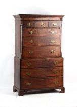 Property of a gentleman - a late 18th century George III oak two-part tallboy or chest-on-chest,