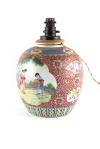Property of a lady - a Chinese famille rose ruby ground ovoid jar, first half 20th century, iron red