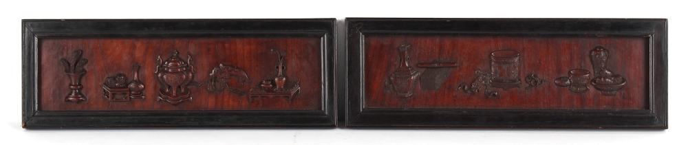 Property of a lady - an unusual pair of late 19th century Chinese carved huanghuali panels, each - Image 2 of 4
