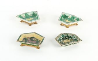 Property of a lady - a pair of Chinese biscuit porcelain famille verte sweetmeat dishes, Kangxi