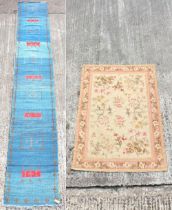 Property of a lady - a long Moroccan hand-knotted wool flat weave runner, with blue ground, 201 by