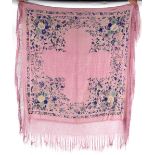 Property of a lady - an early 20th century Chinese embroidered silk shawl, decorated with flowers on