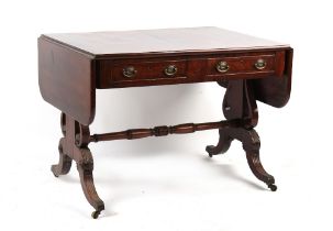 Property of a lady - an early 19th century Regency period mahogany & rosewood banded sofa table,