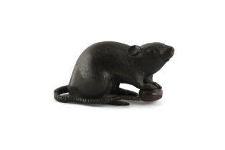 Property of a gentleman - an early 20th century Japanese bronze model of a Rat with Chestnut,