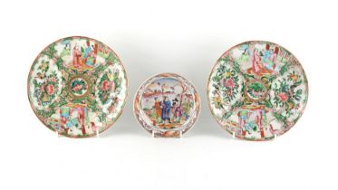 Property of a lady - a pair of 19th century Chinese Canton famille rose plates, 8.15ins. (20.
