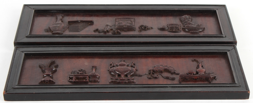 Property of a lady - an unusual pair of late 19th century Chinese carved huanghuali panels, each - Image 3 of 4