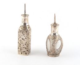 Property of a gentleman - two Chinese sterling silver mounted scent bottles with covers, by Wai Kee,