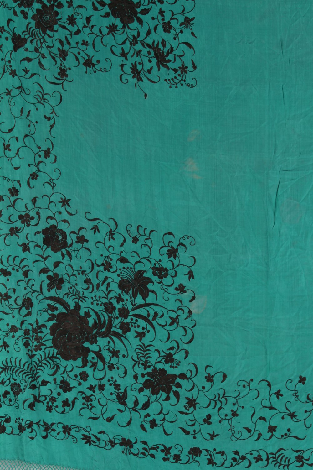 Property of a lady - an early 20th century Chinese embroidered silk shawl, with black floral - Image 2 of 3