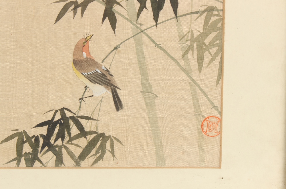 Property of a gentleman - a set of four Chinese paintings on silk depicting birds among flowering - Image 6 of 10