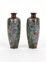 Property of a lady - a pair of Japanese cloisonne rounded square section vases, Meiji period (1868-