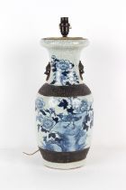 Property of a deceased estate - a Chinese blue & white crackle glazed vase, circa 1900, adapted as a