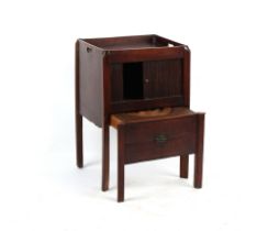 Property of a gentleman - a George III mahogany tray-top commode with tambour front, with pull-out