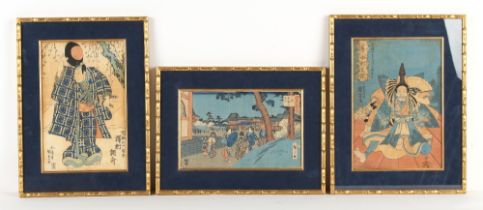 Property of a lady - three Japanese woodblock prints, all 19th century, including works by Utagawa