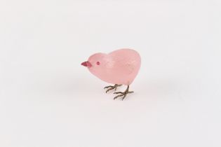 A Chinese carved rose quartz model of a Chick, small chip to one wing, 2.1ins. (5.3cms.) long.