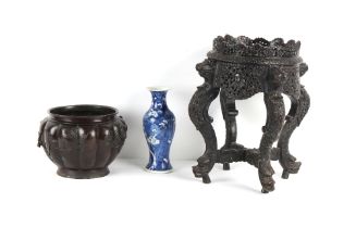 Property of a lady - a late 19th Japanese bronze planter, of lobed form, decorated in relief with