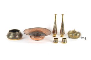 Property of a gentleman - a group of seven Ottoman or Cairo Ware metal items including a Egyptian or