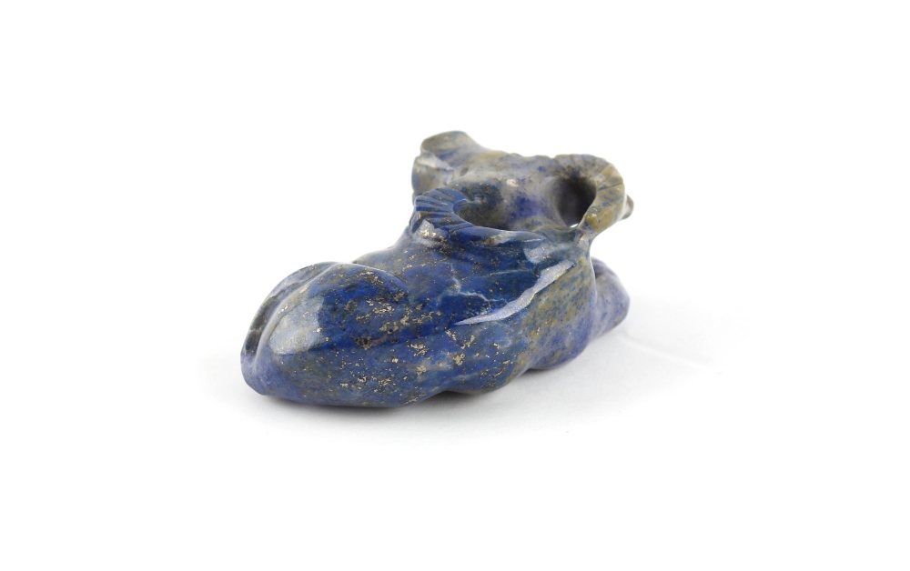 A Chinese carved lapis lazuli model of a Recumbent Buffalo, 2.2ins. (5.6cms.) long. - Image 2 of 3