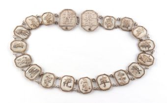 Property of a lady - a Chinese silver & mother-of-pearl panel belt, maker Kwan Wo, Canton & Hong