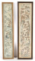 Property of a lady - two Chinese embroidered silk sleeve panels, in glazed frames, the larger 20.1